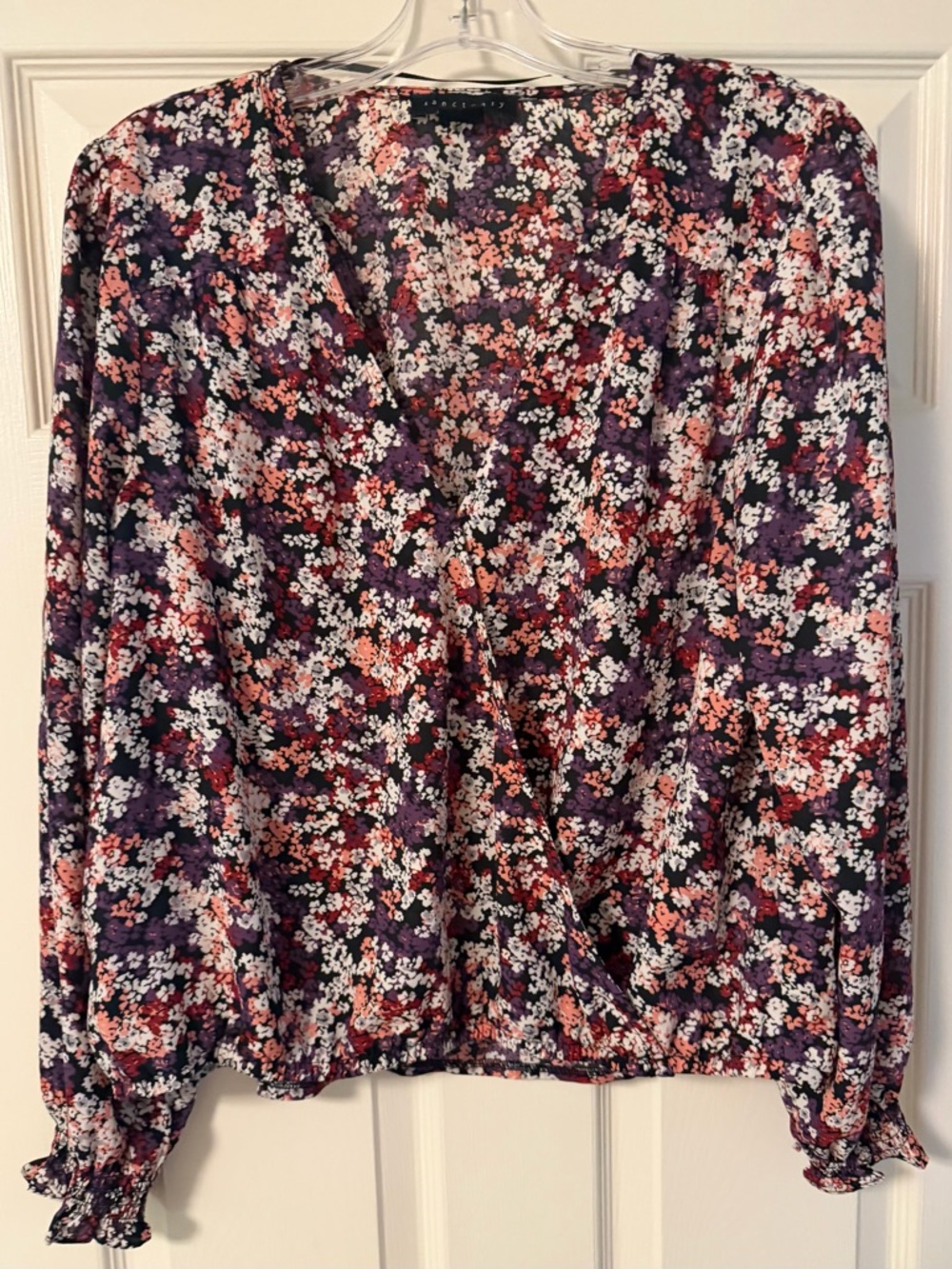 Sanctuary Cori Purple Multi Floral Wrap Blouse Size M EUC